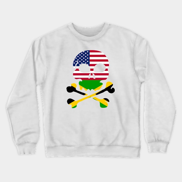 Jamaican And American Flags Skull And Crossbones Crewneck Sweatshirt by Dara4uall